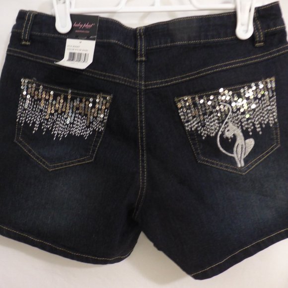 BABY PHAT GIRLS, size 16, stretch, denim shorts, sequin design back pockets BNWT - Picture 2 of 16
